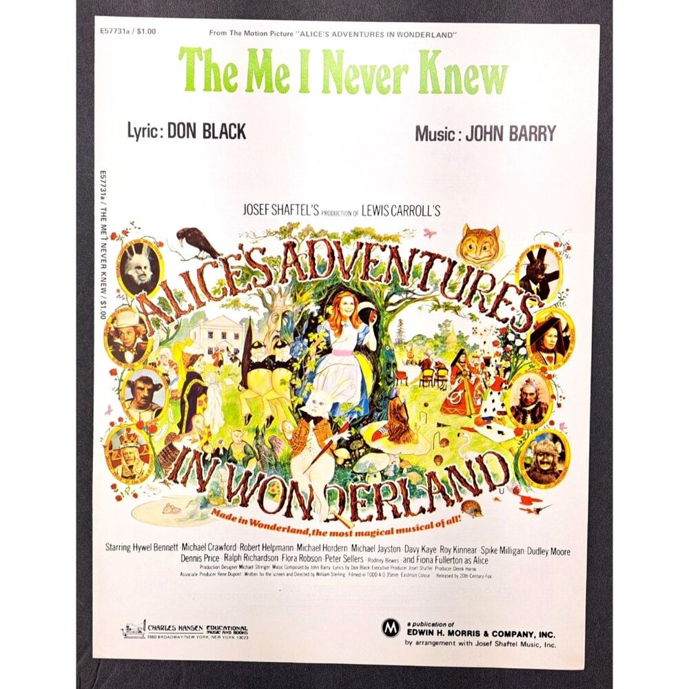 Vintage Alice's Adventures In Wonderland Sheet Music The Me I Never Knew 1972